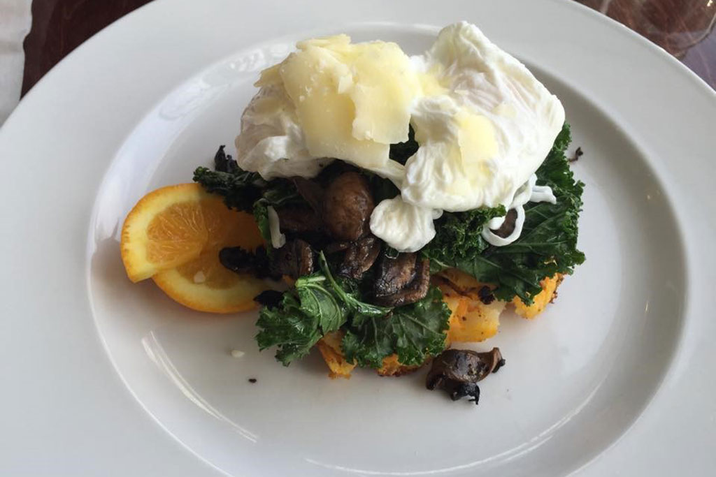 A healthy start to any day: Skinny Hash at The Ruby. Poached eggs, kale and mushrooms with Parmesan cheese on shredded hash. Credit: The Ruby