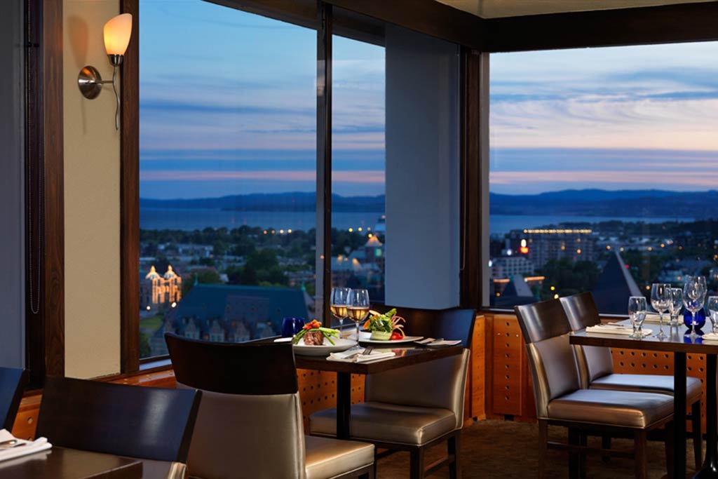 Take in breathtaking, wraparound views of downtown Victoria from Vista 18's roof top eatery. Credit: Tourism Victoria