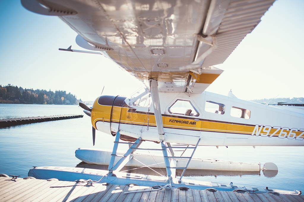 A yellow-striped DCH-2 Beaver waits to take to the sky. Credit: Mikaela Cowles